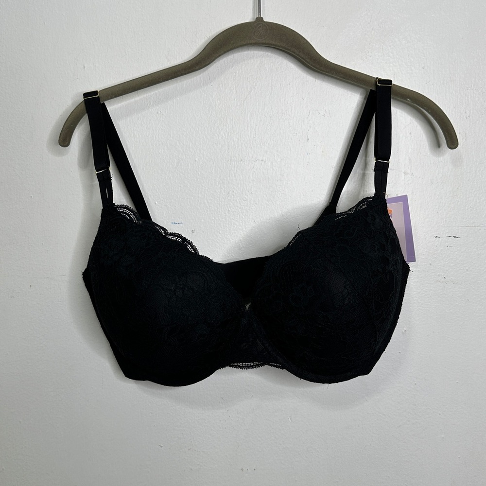 Joyspun Lace Push Up Bra Black Soot 36DD Padded Floral Lace JS670 New